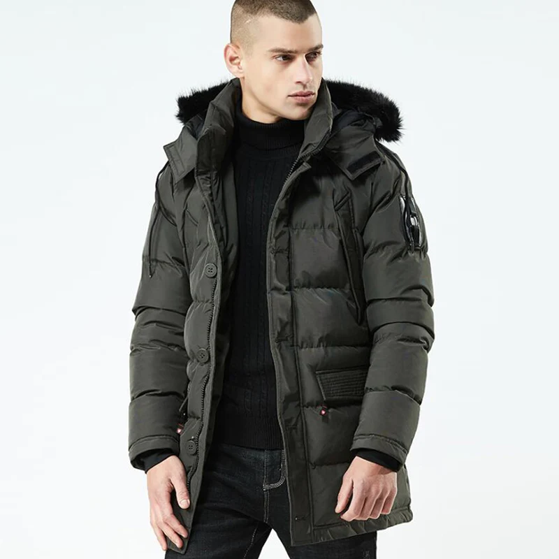 8825 army green Новое зимнее длинное плотное пальто для мужчин с меховым капюшоном Толстая теплая парка мужская верхняя одежда ветровка зимние куртки casaco masculino - Цвет: 8825 army green
