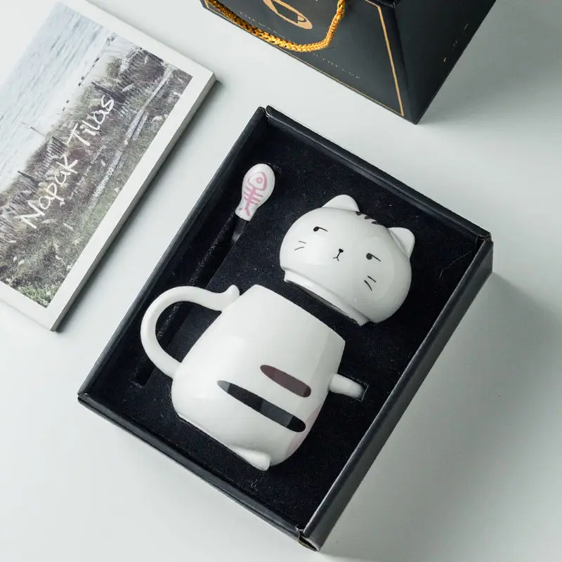 400ML Ceramic Cup Mug with Lid Spoon Coffee Milk Student Cute Stainless Steel The | Дом и сад
