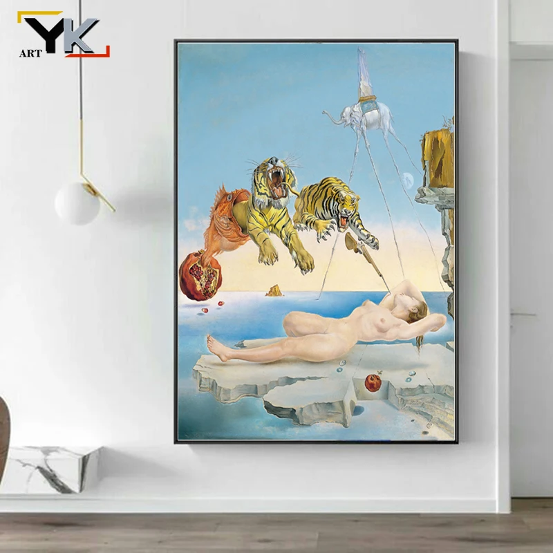Картина маслом Сальвадор Дали тигр слон Обнаженная женщина холст постеры и