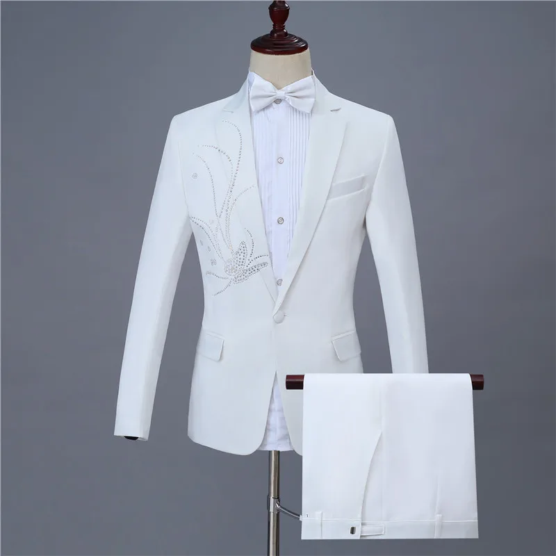 Мужской деловой костюм из белой серии блестящий облегающий блейзер с лацканами и
