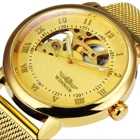 Часы наручные WINNER Мужские механические, винтажные брендовые Роскошные модные золотистые, с полузакрытым скелетом и сетчатым ремешком