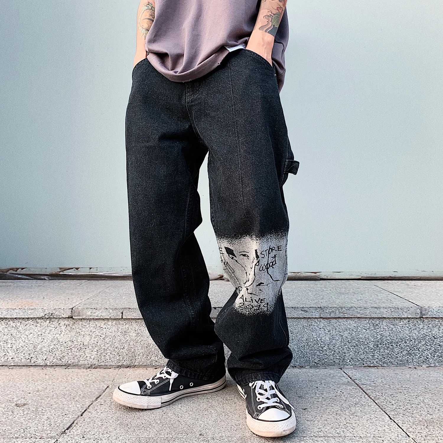 Повседневные брюки карго с принтом в стиле пэчворк уличная одежда для мужчин