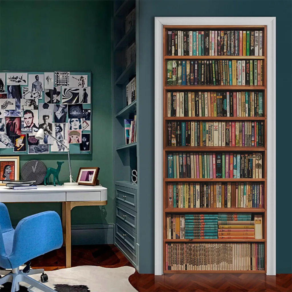 Пвх дверная наклейка винтажная деревянная книжная полка барная стойка настенные