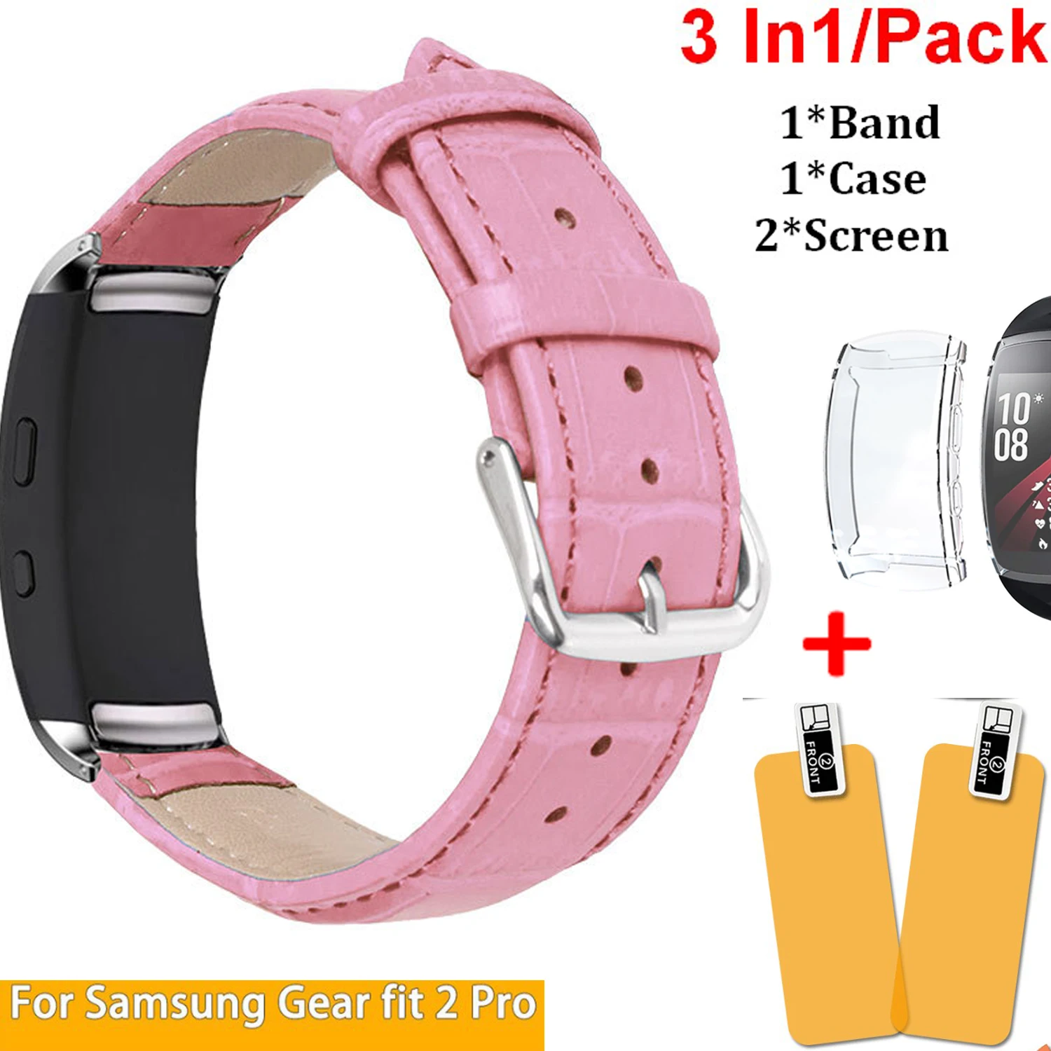 3 In1 Screen Protectors Case Cover Frame for Samsung Gear Fit2 Pro Band Bracelet Leather Strap Fit 2 Watch | Электроника
