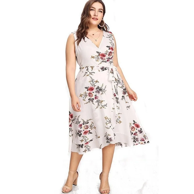 

2021 Summer Leisure Hot Print Sleeveless Lace Up Cardigan Dress Long Skirt