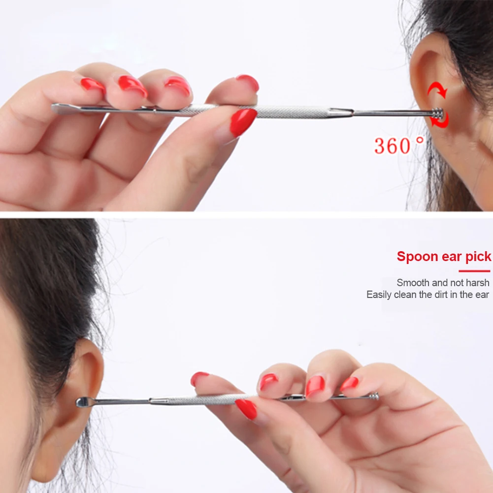 

1PC Double-ended Stainless Steel Spiral Ear Pick Spoon Ear Wax Removal Cleaner Ear Tool Multi-function Portable