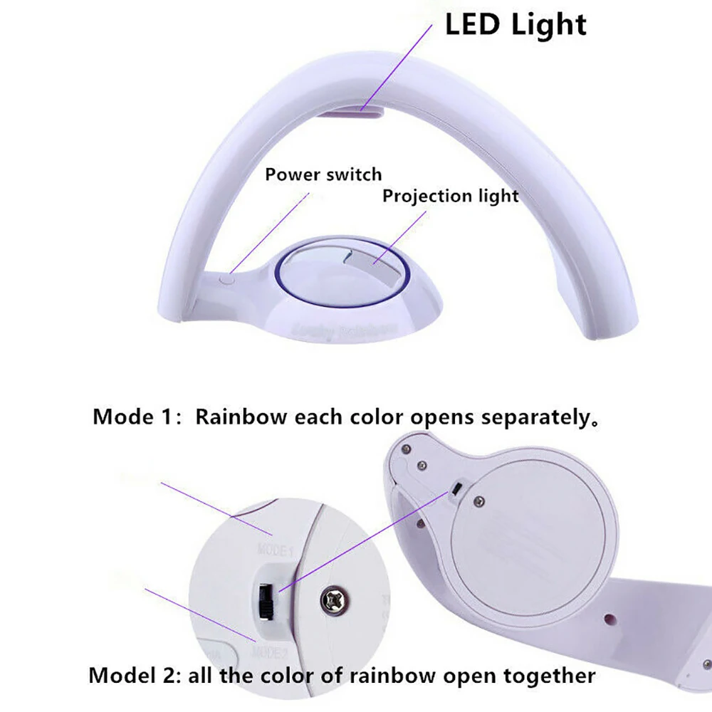 

Dual Use Rainbow Projection Lamp Curved Colorful Night Light Home Kid'S Room Decoration Lamp Romantic Gift