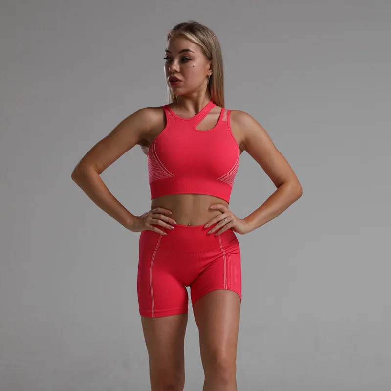 Ультрабесшовный комплект для йоги женский короткий топ с коротким рукавом +