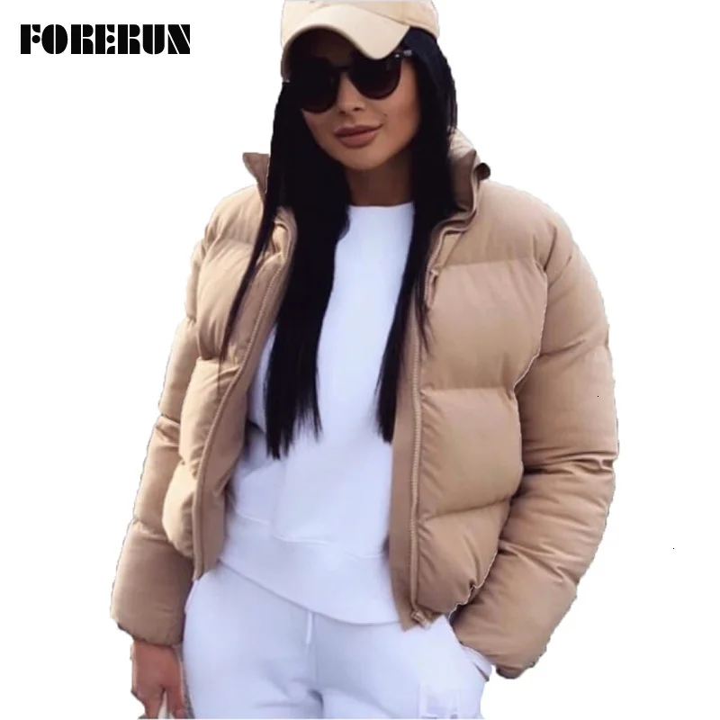 FORERUN Mode Bubble Jas Effen Standaard Kraag негабаритный Korte зимняя парка для женщин 2019 | Женская