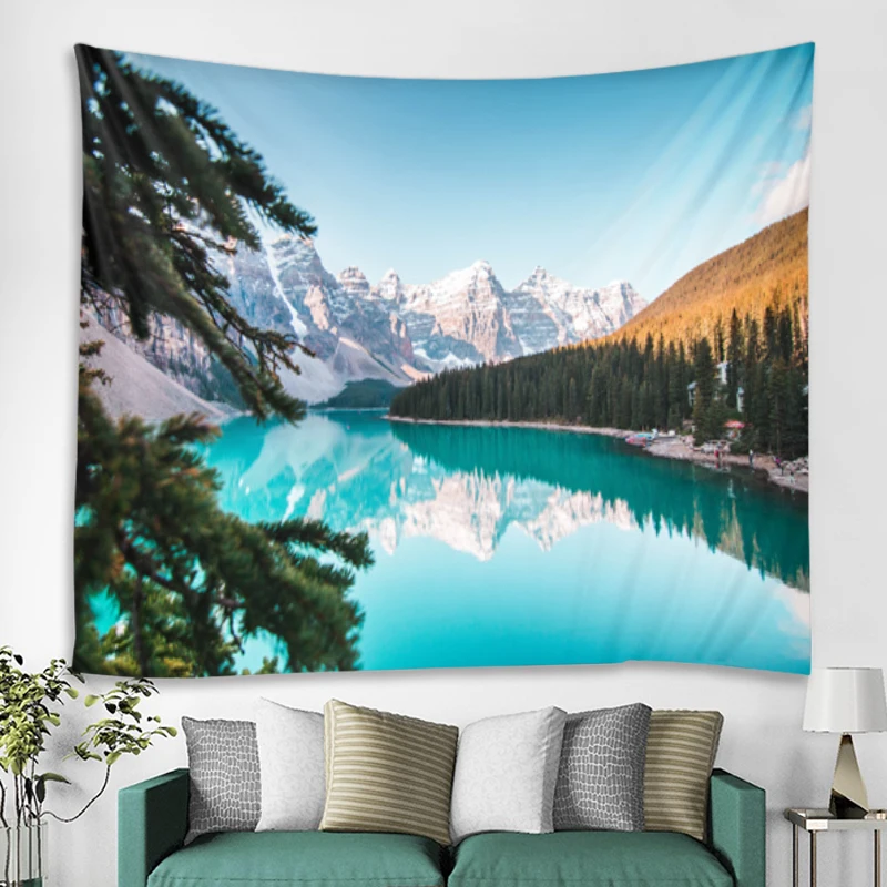 

Tapestry Art Deco Blanket Curtain Hanging Home Bedroom Living Room Decoration Lake Scenery Series Landscape Forest