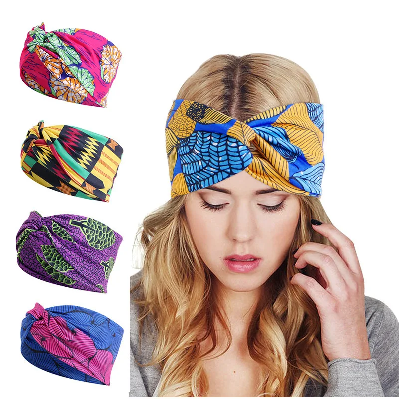 

African Printed Wide Stretch Headband Women Sport Yoga Elastic Turban Scarf Lady Salon Make Up Bandage Headgear Hair Accessories