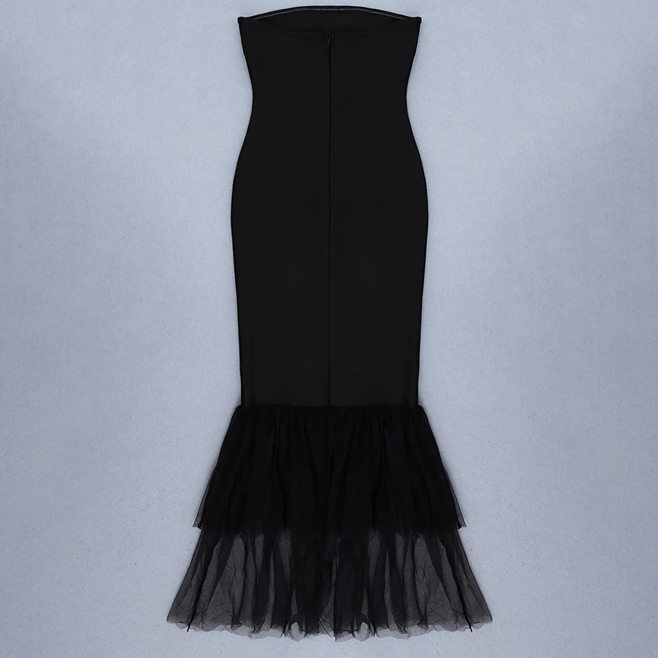 Сексуальное платье без бретелек из вискозы Бандажное длинное русалки черное