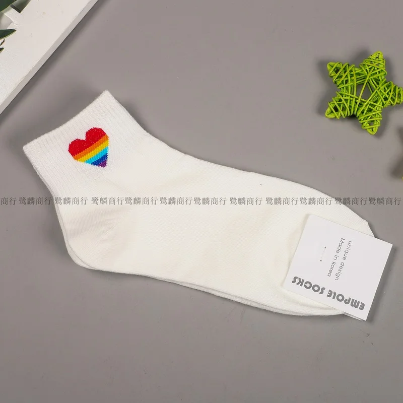 

Women Sock Cartoon Woman Socks Solid Rainbow Hearts Womans Crew Casual Cotton Sox Girls Spring Summer Trendy Sweet Skarpetki