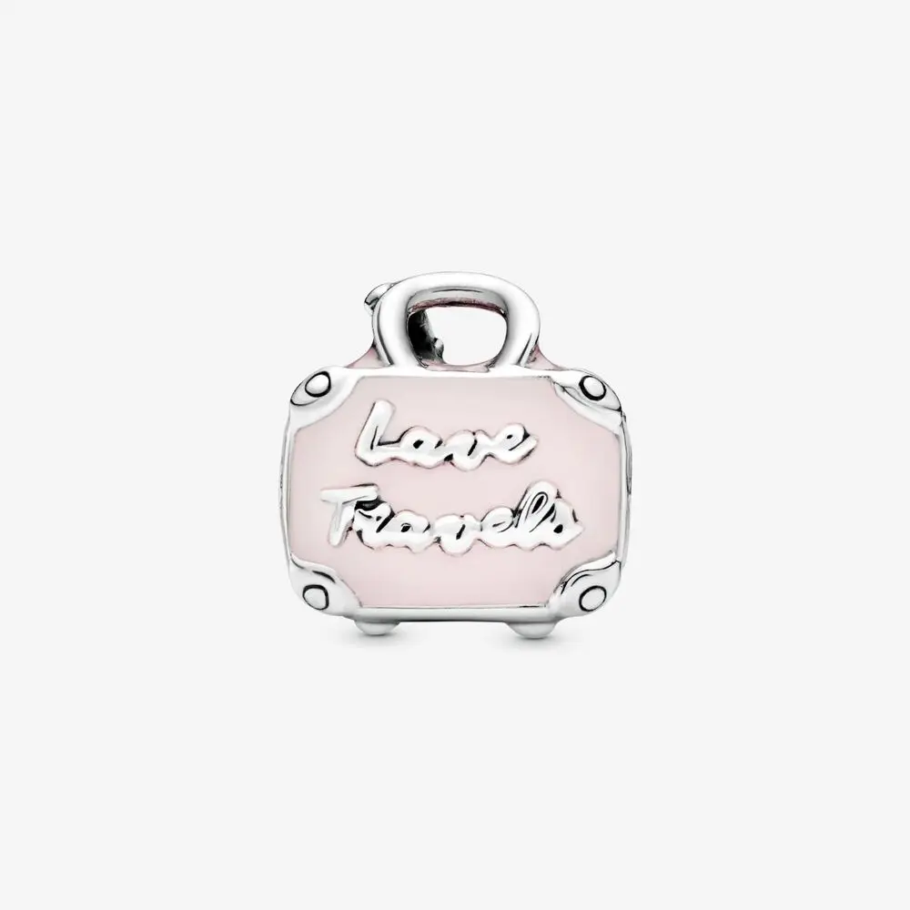 

2021 HOT 100% 925 Sterling Silver Pink Travel Bag Charm Sterling Silver fit Original Pandora Bracelets Jewelry Women Gift