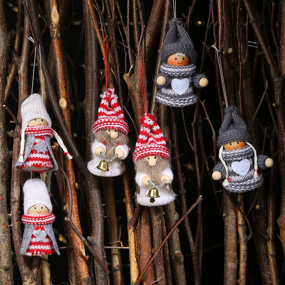 Cute Knitted Pendant Doll New Year Wooden Christmas Tree Decorations for Home Ornaments Gift | Дом и сад