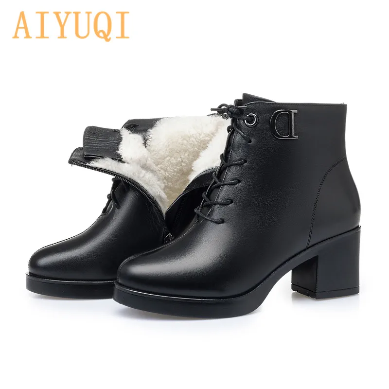AIYUQI; женские ботинки из натуральной кожи; зимние теплые женские ботинки черного цвета; новейшие модные зимние ботинки; Женская водонепроницаемая обувь