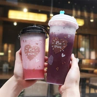50pcs high quality creative disposable juice cup 500ml party birthday favor cold and hot drink plastic cups with love lid
