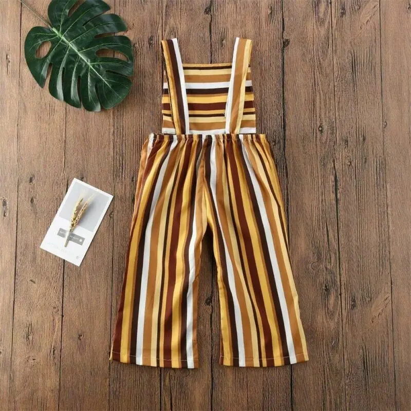 2020 одежда для маленьких девочек Комбинезон в полоску с поясом сарафан без