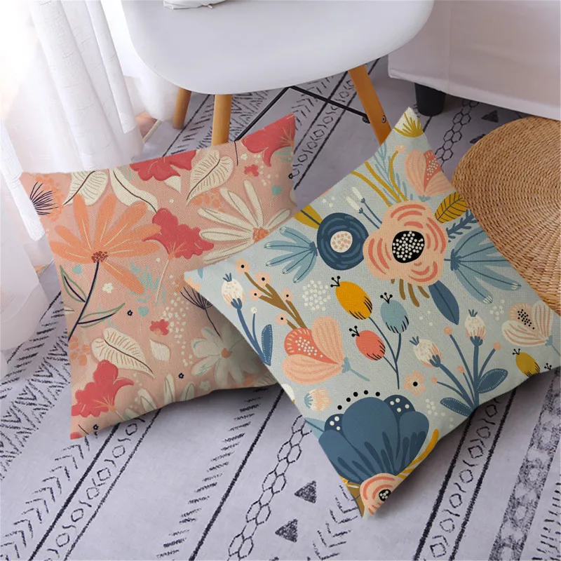 

Linen Flower Decorative Pillowcases Blossom Print Throw Pillows For Living Room Bedroom Sofa Chair Cushion Cover Almofada Cojin