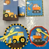 construction birthday party decorations kids boy excavator vehicle disposable tableware napkin plate construction party supplies
