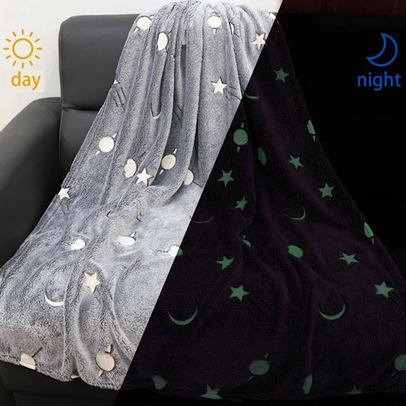 

Magic Blanket Glow In The Dark Uminous Glow Fluorescent Corals Flannel Blanke Glow Blanket Stars Moon Plush Furry Warm Blanket