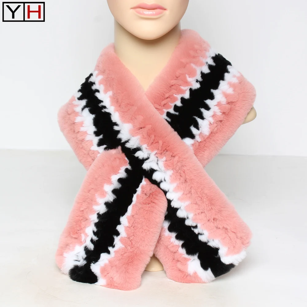 Высокое качество класса люкс из натуральной шарф меха кролика рекс зимняя