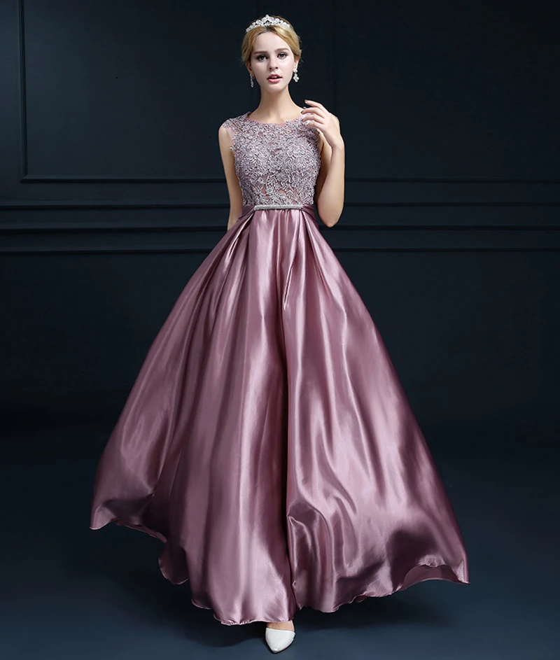 

Женское вечернее платье, Элегантное Длинное атласное платье с кружевной аппликацией для выпускного вечера