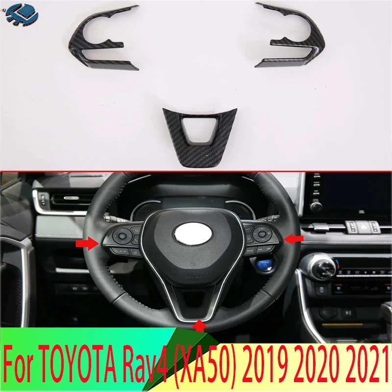 

For TOYOTA Rav4 XA50 2019 2020 2021 Carbon Fiber Style Steering Wheel Panel Cover Bezel Trim Insert Badge Molding Garnish