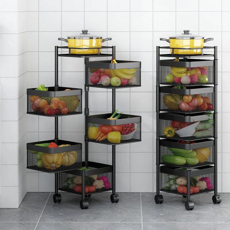 

Kitchen vegetable shelf multi floor floor Square rotatable vegetable basket fruit storage basket household goods