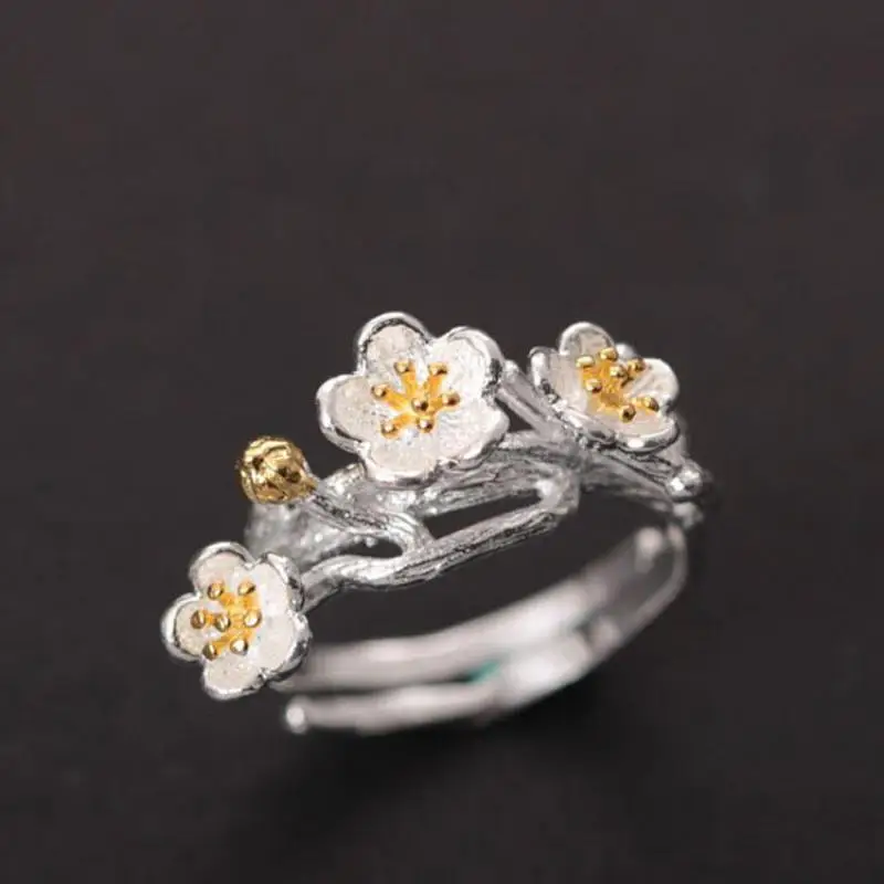 925 пробы серебряные кольца для женщин с цветами сливы винтажные уникальные