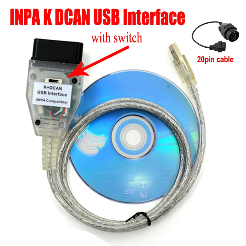 Диагностический кабель для BMW INPA K DCAN Switch FT232RQ чип с выключателем OBD2 20pin