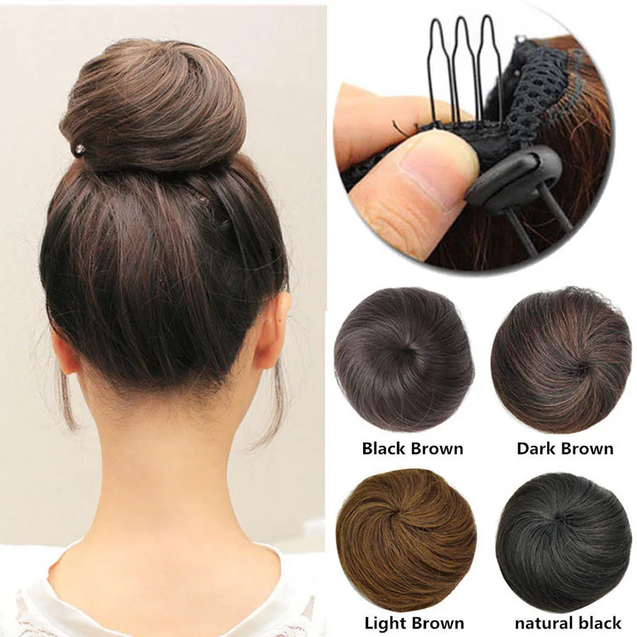 

LANLAN Chemical fiber straight hair bag ring rubber buckle bun hair clips for girls hair accessories Headwear