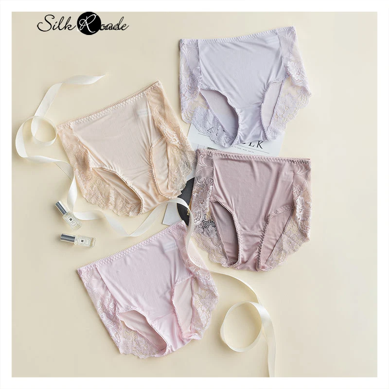 

Женские кружевные трусики из чистого шелка, тонкие дышащие Бесшовные Трусики с высокой талией из шелка тутового шелкопряда, 42 шт., новинка ...