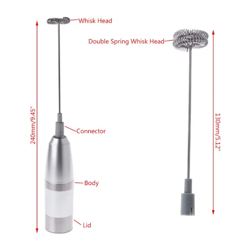 

Electric Handheld Stainless Steel Milk Frother With Extra Spring Whisk Head Kit Auto Stirrer Kitchen Tools Whosale&Dropship