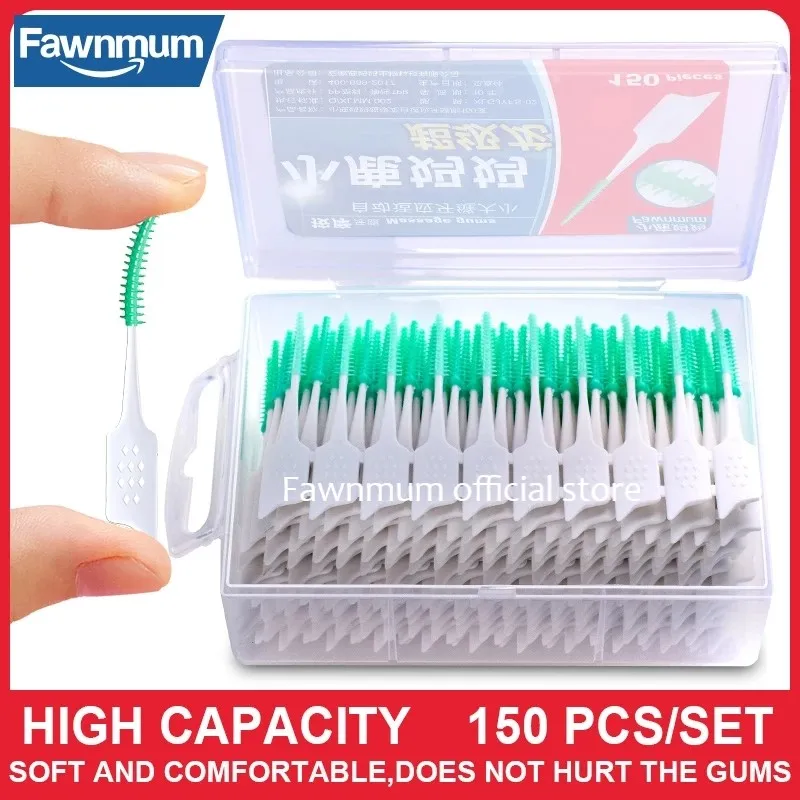 Fawnmum 150Pcs/set Silicone Interdental Brushes Super Soft Dental Cleaning Brush Teeth Care Dental floss Toothpicks Oral Tools