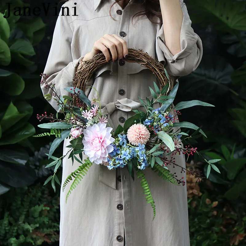 JaneVini винтажный Шелковый свадебный цветок Венок корзина Свадебные букеты