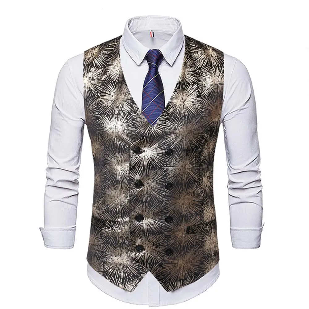 

Male Formal Vests Double Breasted Wedding Party Business Vest Outwear Casual Waistcoat Men Clothing 2021