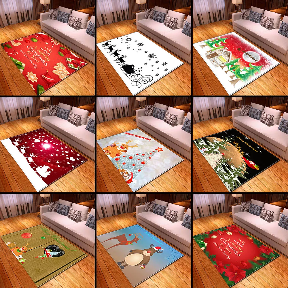 

Merry Christmas Carpets Area Rugs Parlor Xmas Tree Elk Mat Rugs Dining Room Bedroom Cartoon Rug Carpet for Living Room Decor