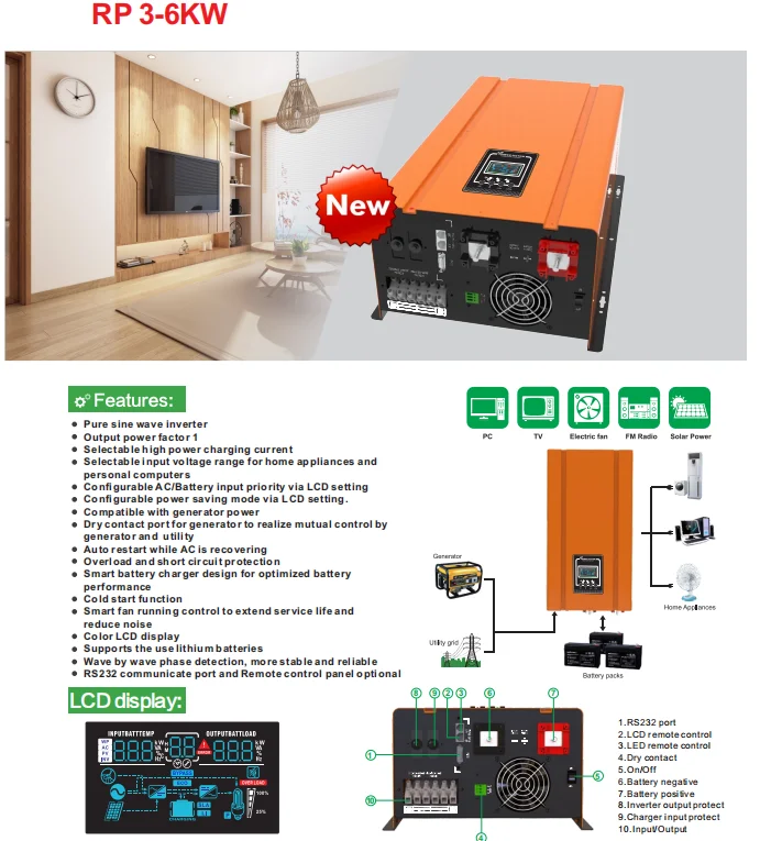 Инвертор 5000 Вт немодулированный синусоидальный сигнал низкая частота сильное
