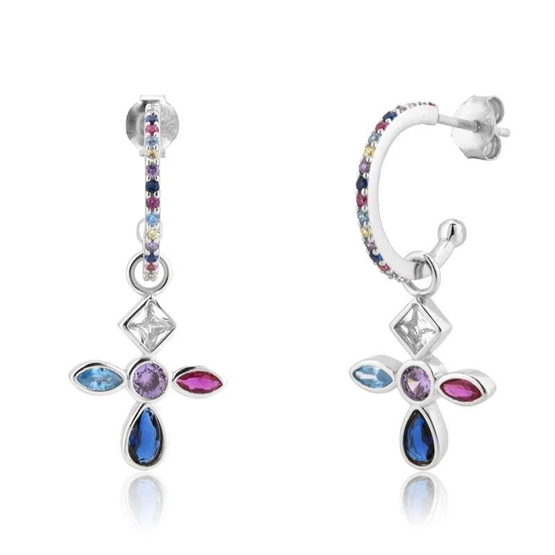 

KOJ 925 Sterling Silver Cross Earrings for Women Dangle Drop Earrings Charming Crystals CZ Pendant Earring for Girl Jewelry