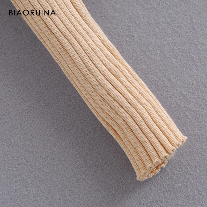 

BIAORUINA Women's Pure Color Single Breasted Slim Stretch Vertical Striped Knit Cardigan Office Lady Elegant Autumn Sweater