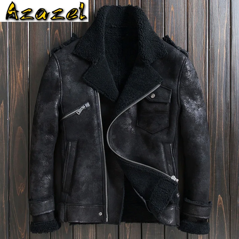 Azazel Натуральная Овечья шерсть куртки для мужчин одежда мотоциклетная зимняя