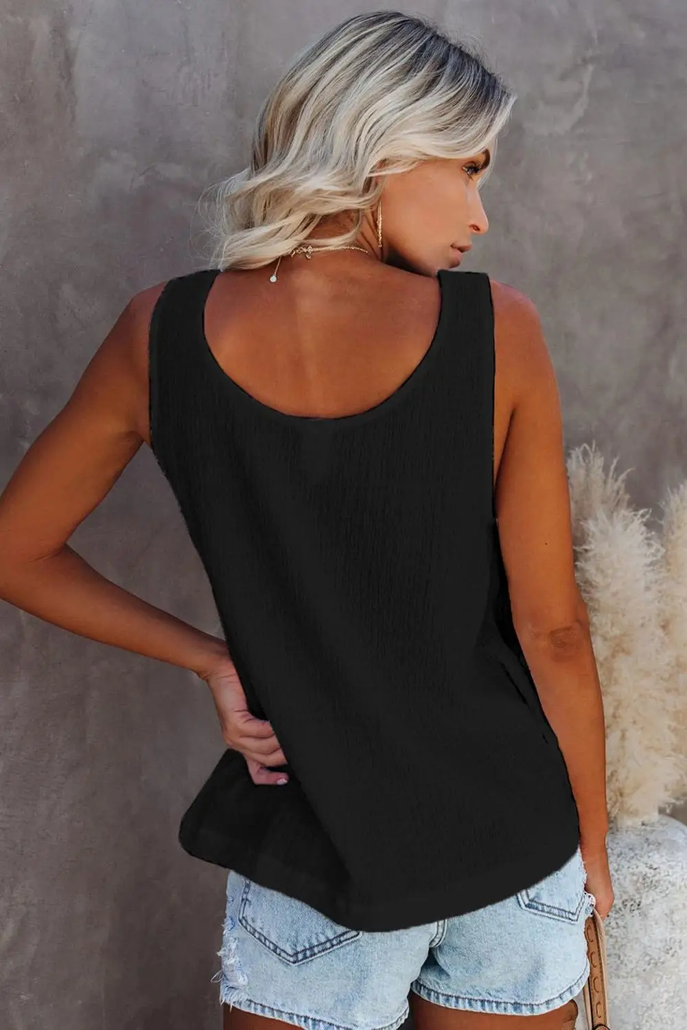 

White Button Textured Cotton Tank Top Women Casual Summer Beach Solid Black Green Sleeveless Lightweight Casual Tank Tops S-2XL