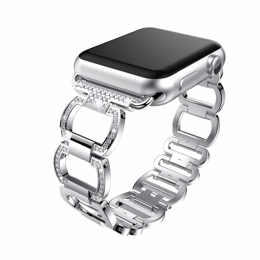 silver Бриллиантовый ремешок из нержавеющей стали для Apple Watch 42 мм 38 мм 40 мм 44 мм серия 5 4 женский ювелирный браслет для iWatch 3 2 1 - Цвет ремешка: silver