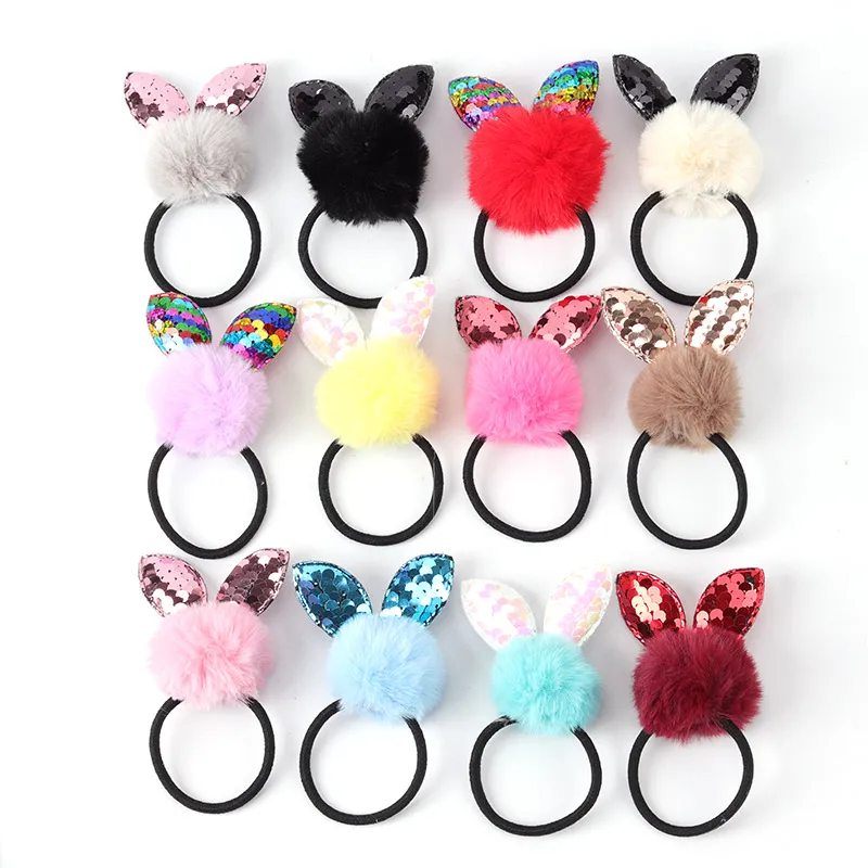 

Handmade Children's Fish Scale Sequins Elastic Hair Ring Girl Rubber Band Rabbit Ears Hair Accessories Tiara Headband Hair Band