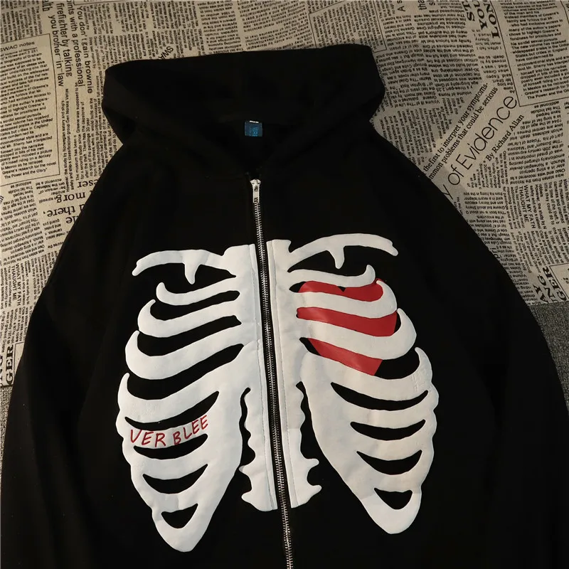 

Zip-up Y2K Loose Skull Print Anime Goth Grunge Hooded Jacket Solid Color Retro Shirt Harajuku Korean Style Girltop Hoodies 2