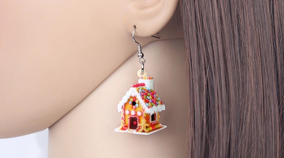 WEVENI Acrylic Christmas Anime Colorful House Earrings Long Drop Dangle Fashion Girl Women Wholesale Festival Party Accessories