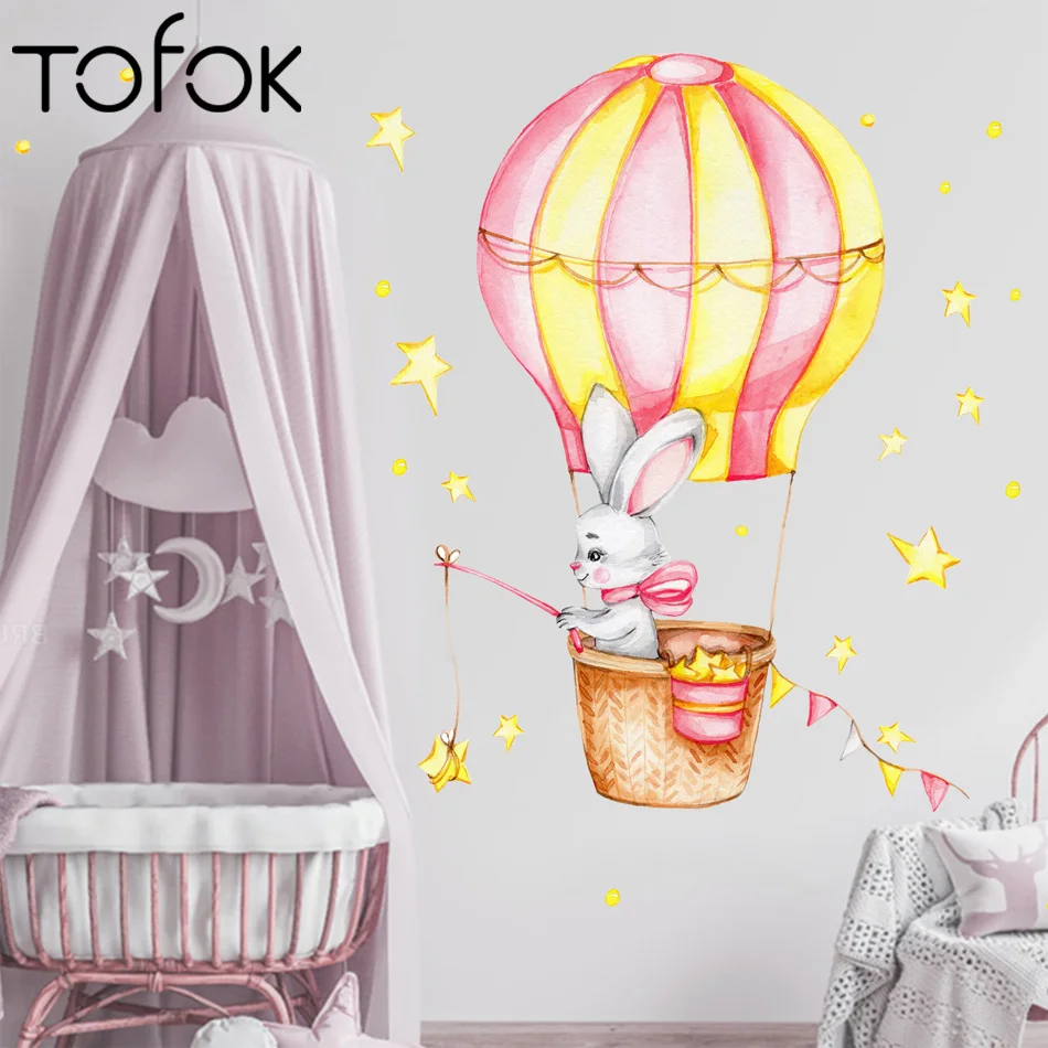 

Tofok Creative Cartoon Hot Air Balloon Rabbit Wall Stickers Living Room Bedroom Children's Room Background Wall Decor Stickers