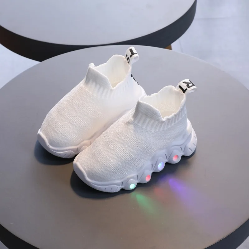 

Детские носки со светодиодсветильник кой, туфли, летящие тканые дышащие легкие подошвы, повседневная обувь для малышей, для мальчиков, обув...