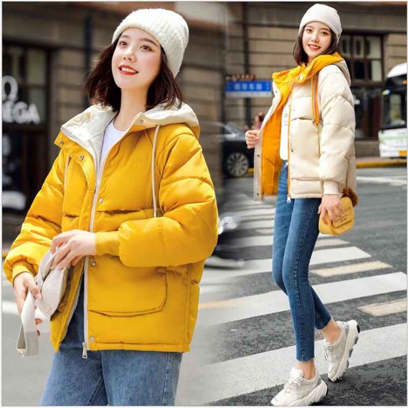 

Winter Jacket Women Cotton Short Jacket 2019 New Padded Hooded Warm Parkas Female Autumn Outerwear Loose bread Coats 312